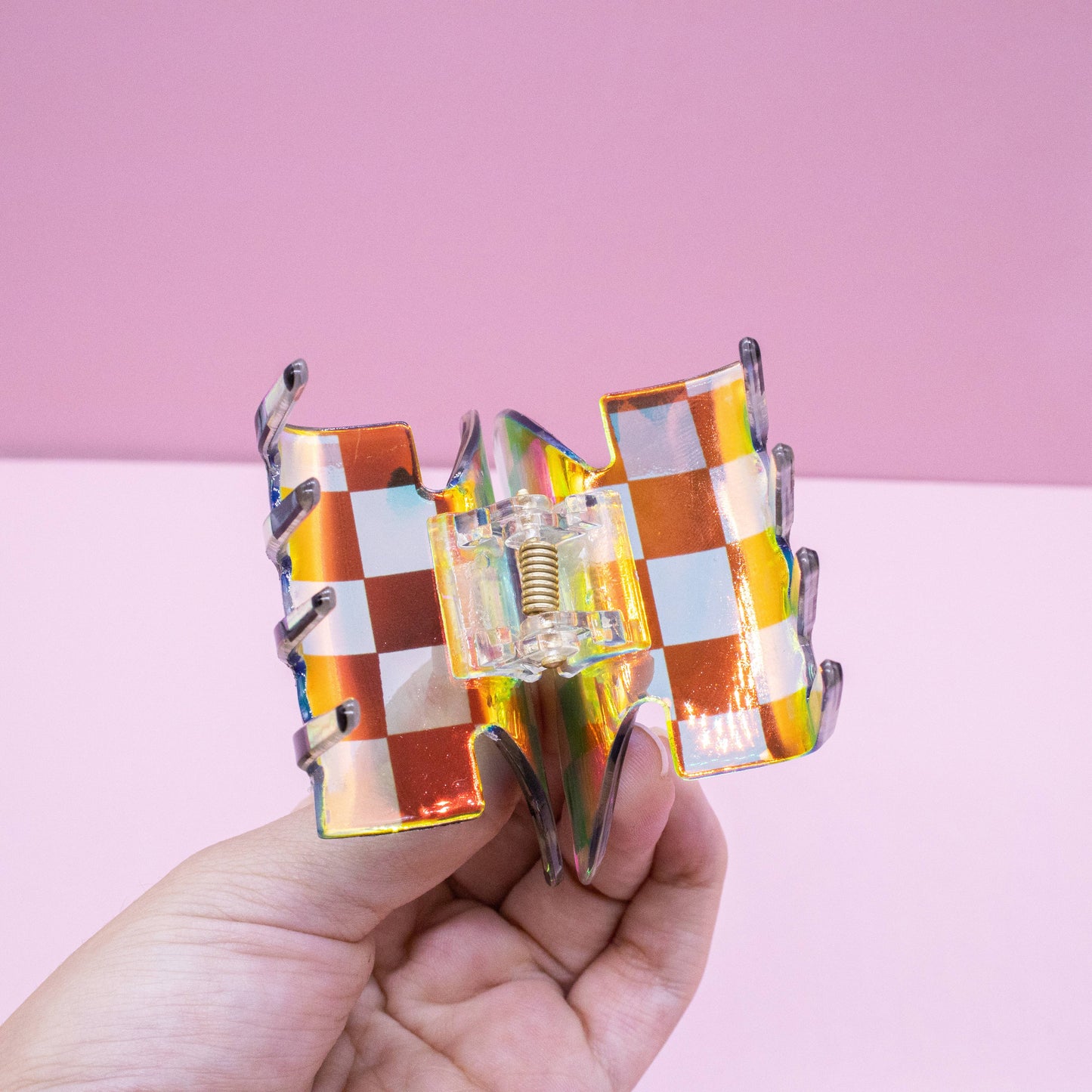 Frog Sac - Medium Iridescent Checkered Butterfly Hair Claw Clip