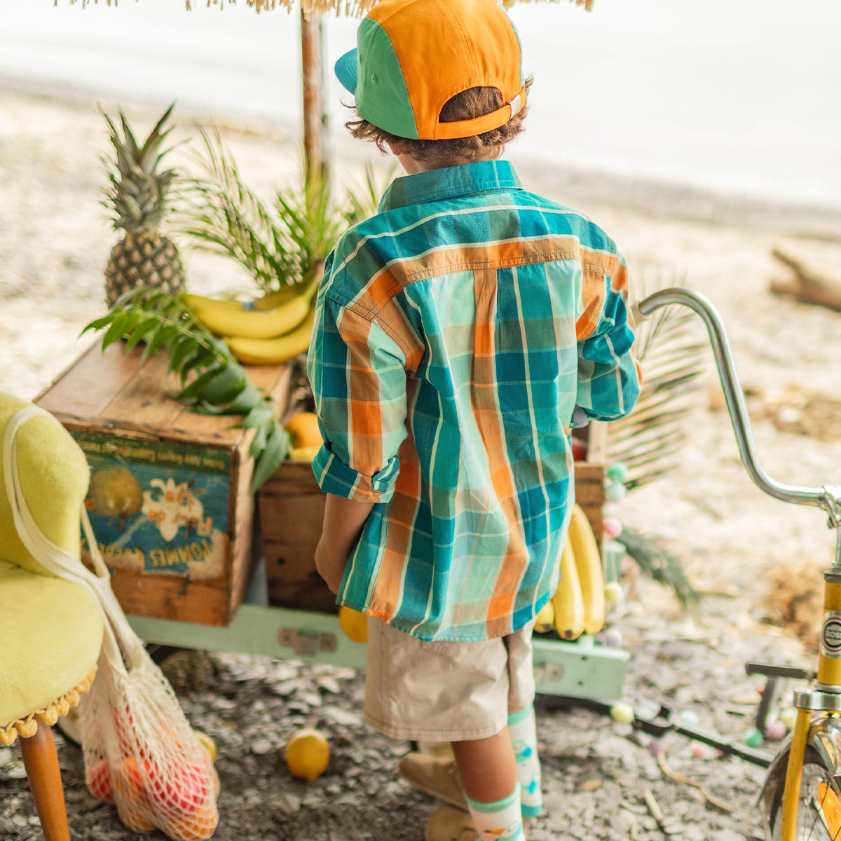 Souris Mini - Turquoise and orange plaid shirt