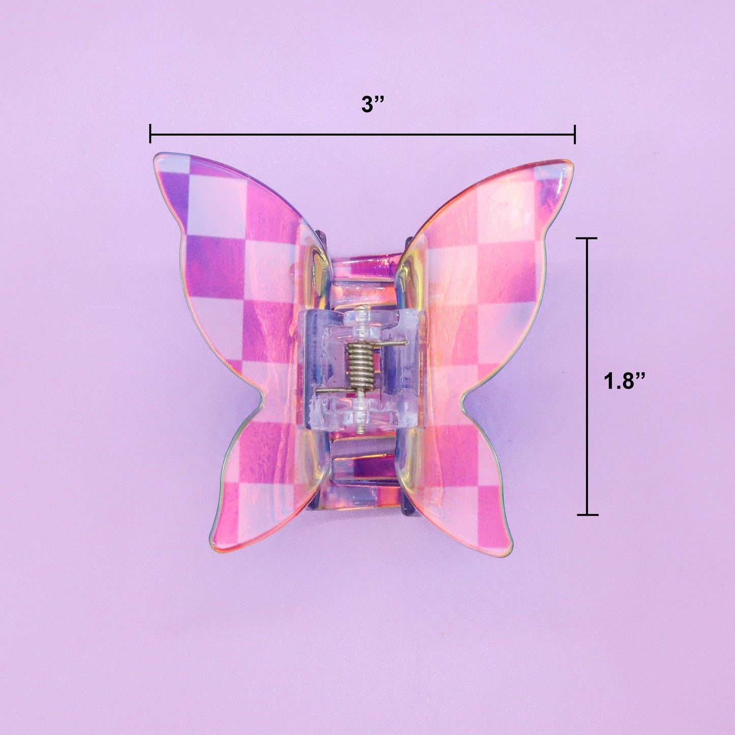 Frog Sac - Medium Iridescent Checkered Butterfly Hair Claw Clip