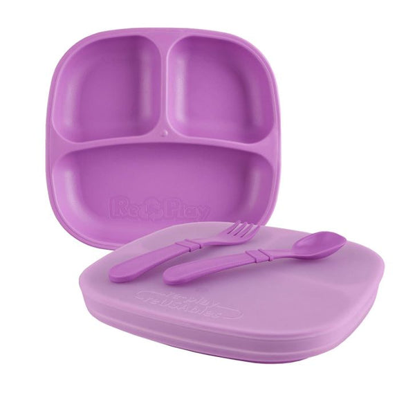 Re-play 3 PK Divided Plates, Ice Pink, White, Mint