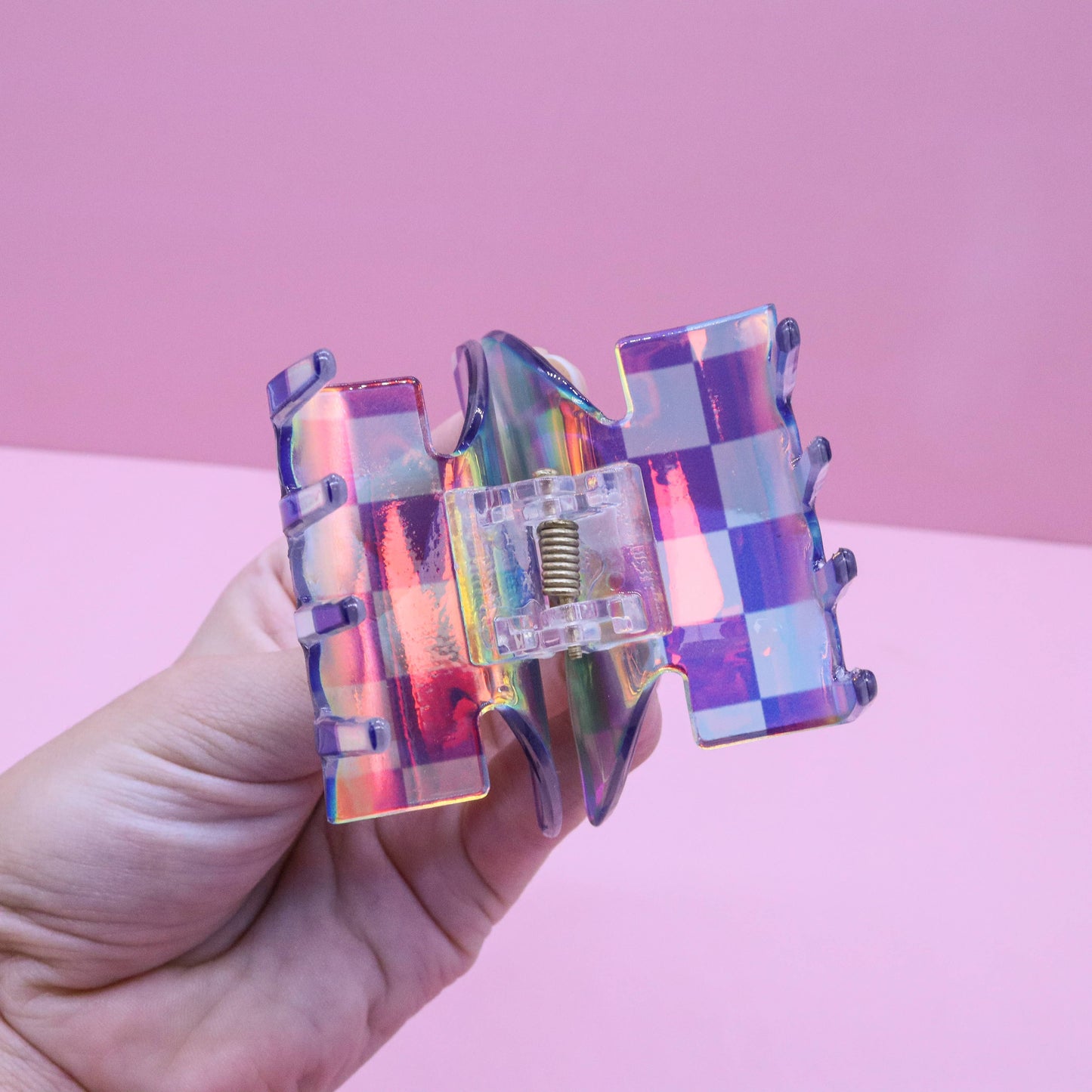 Frog Sac - Medium Iridescent Checkered Butterfly Hair Claw Clip