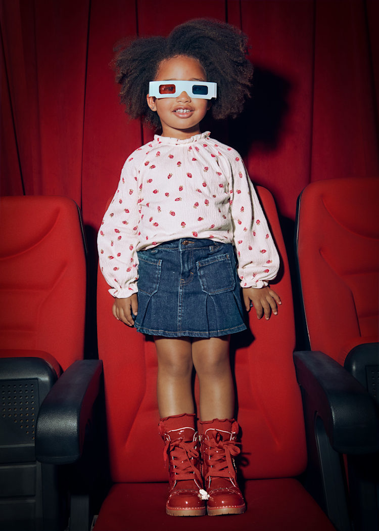 Mayoral Girl's Flowy Bambula Shirt Strawberry Print