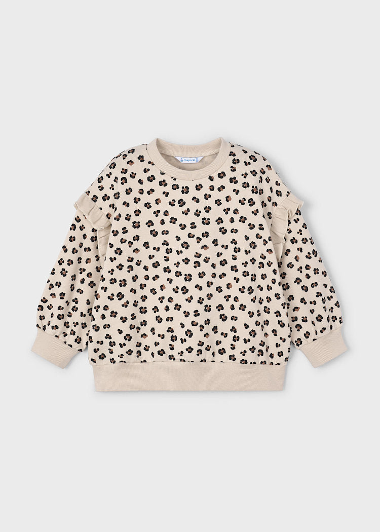 Mayoral Girl Sweatshirt with Ruffled Sleeves Leopard Print