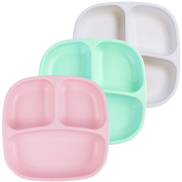 Re-play 3 PK Divided Plates, Ice Pink, White, Mint