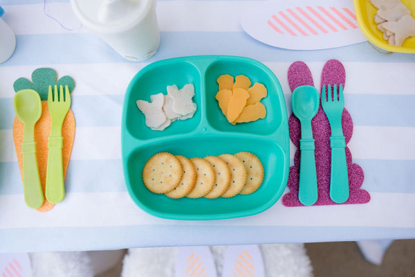 Re-play 3 PK Divided Plates, Ice Pink, White, Mint