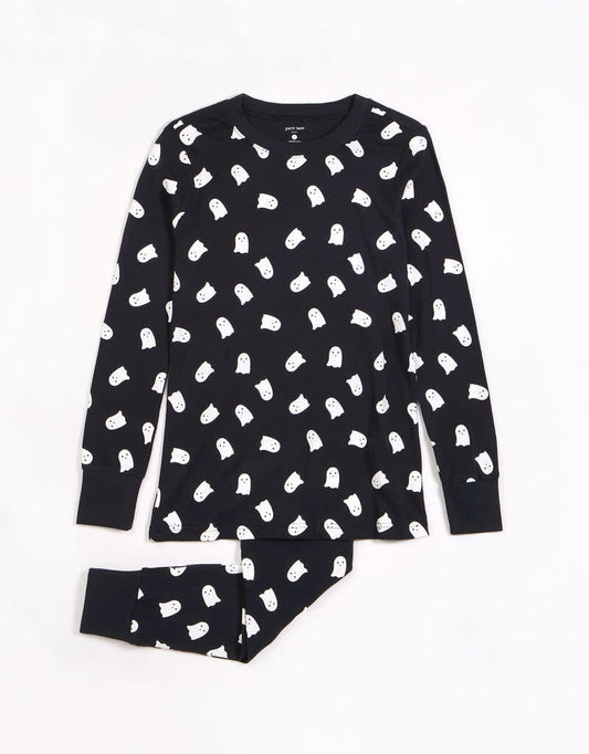 Petit Lem Ghosts Glow In The Dark Print On Black Pj Set