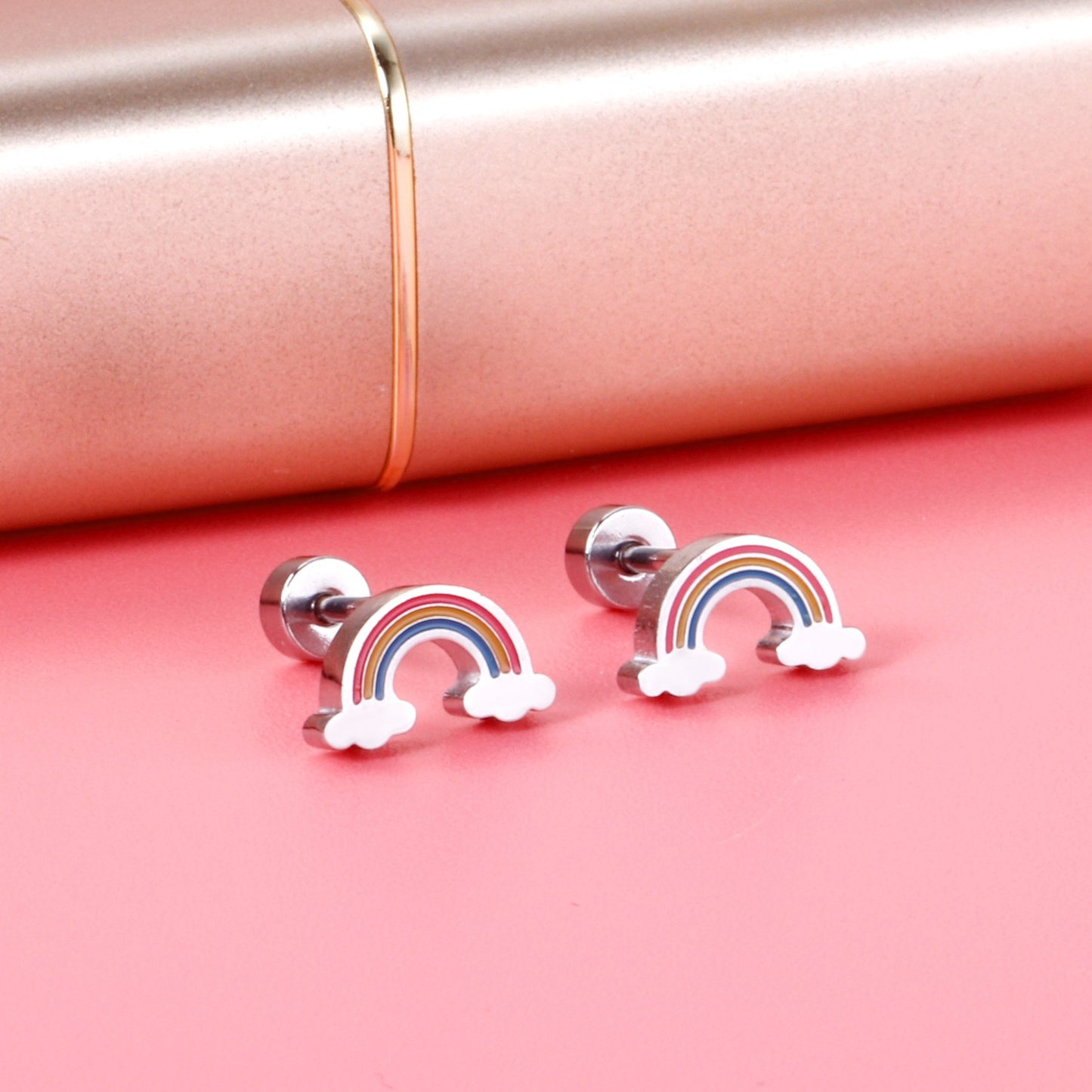 Oh! Cherise Stainless Steel Flat Back Earrings