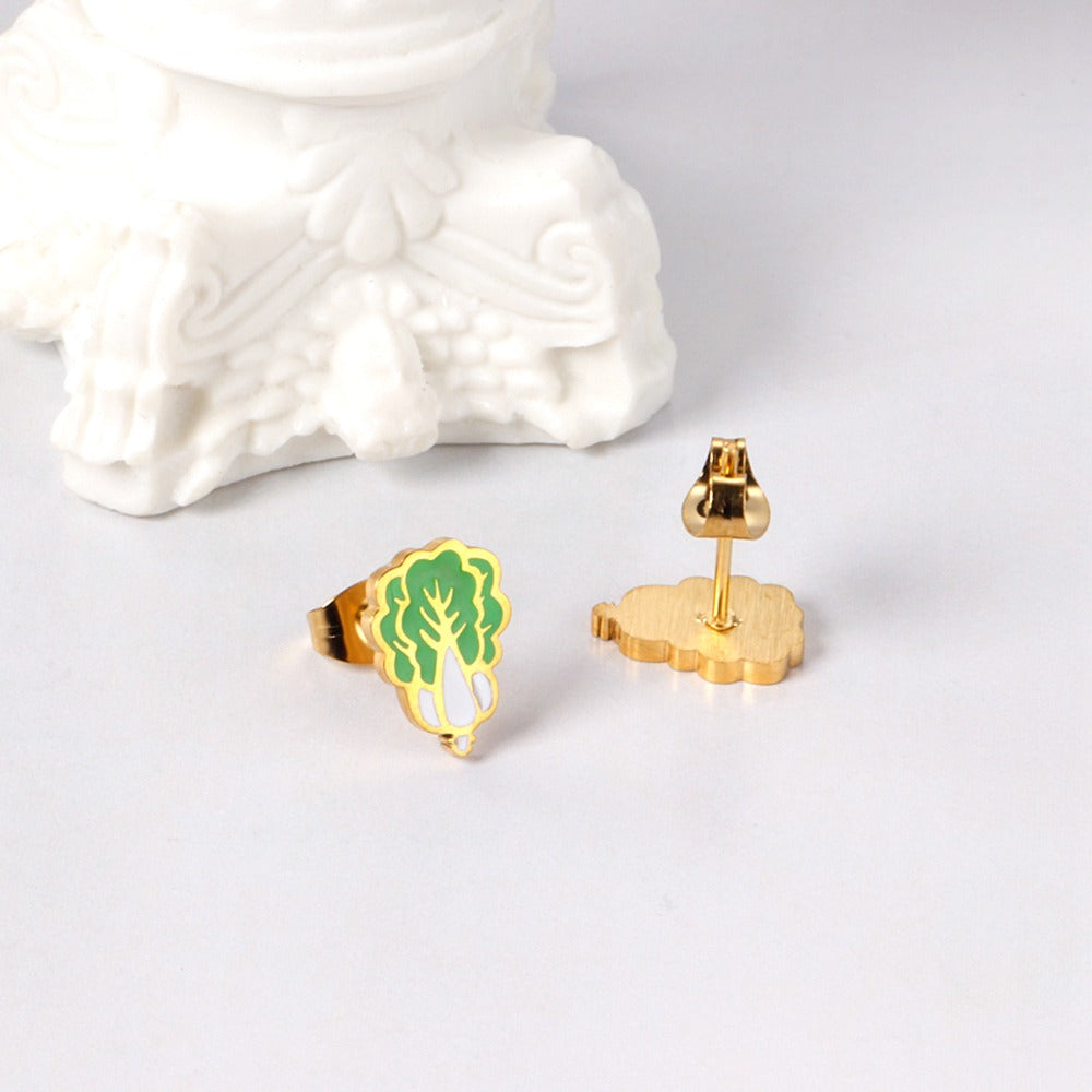 Oh! Cherise Stainless Steel 18k Gold Plated Stud Earrings