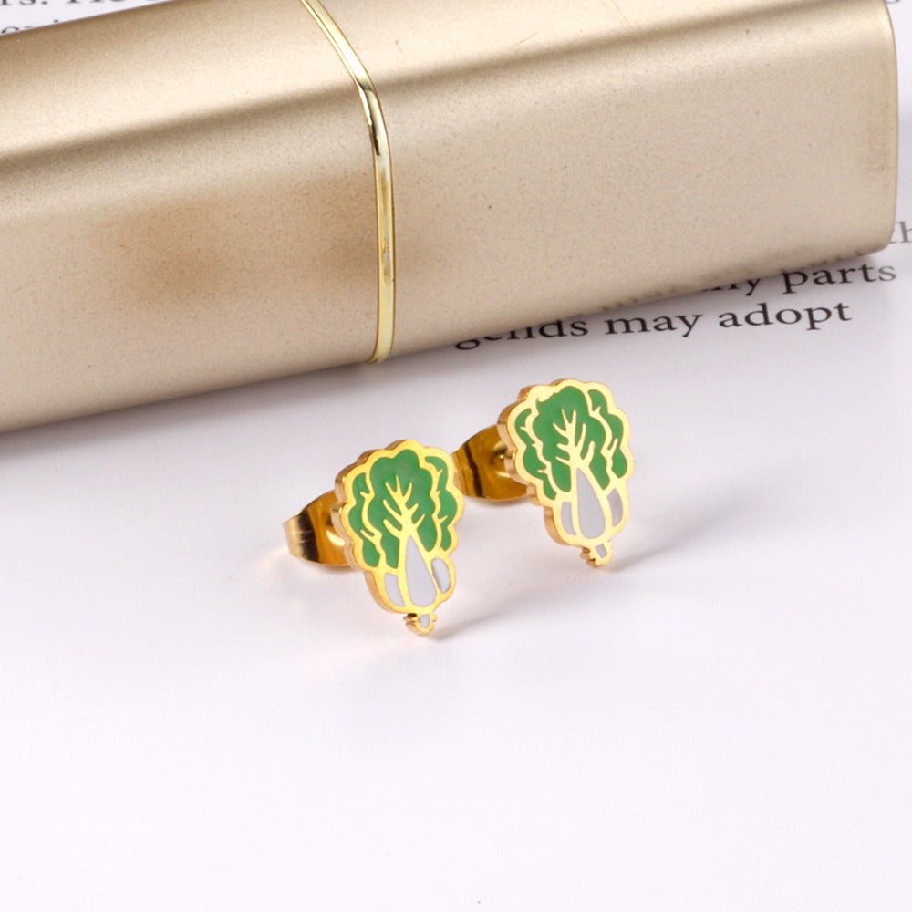 Oh! Cherise Stainless Steel 18k Gold Plated Stud Earrings