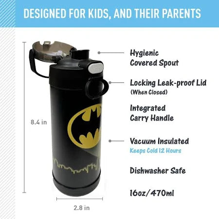 Thermos - 470ml FUNtainer Water Bottle with Spout and Locking Lid Batman