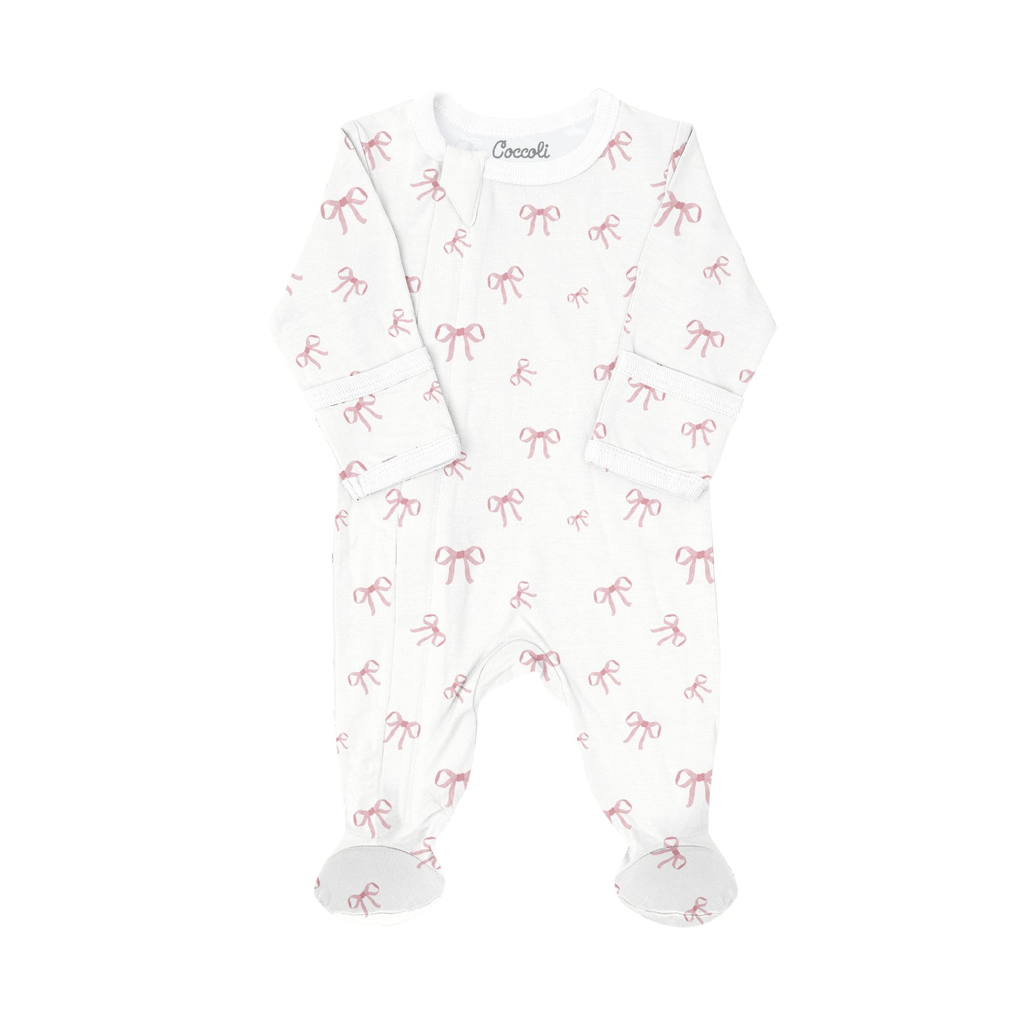 Coccoli Cotton Modal Zipper Footie Sleeper - Bows On Cream - 1M