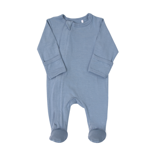 Coccoli Cotton Modal Zipper Footie Steel Blue