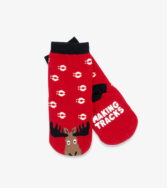 Little Blue House Moose on Red - Kids Animal Face Socks