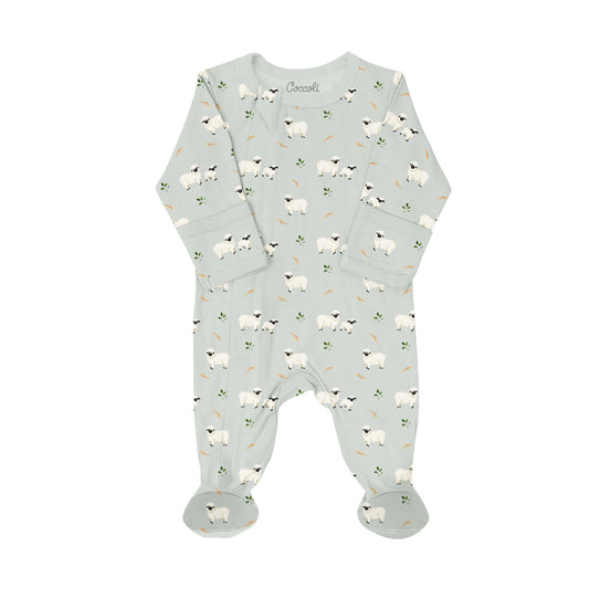 Coccoli Modal Zipper Footie - Sheep On Mercury - 1M